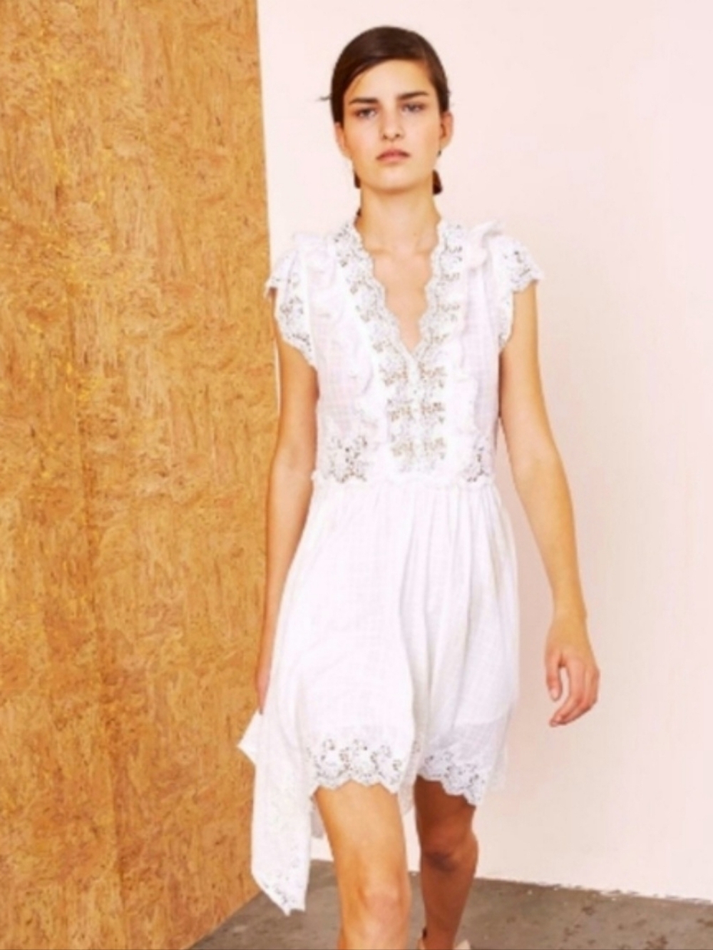 Ulla Johnson Lavinia White Cotton And Lace Dress, 6, Boho Bohemian Luxe